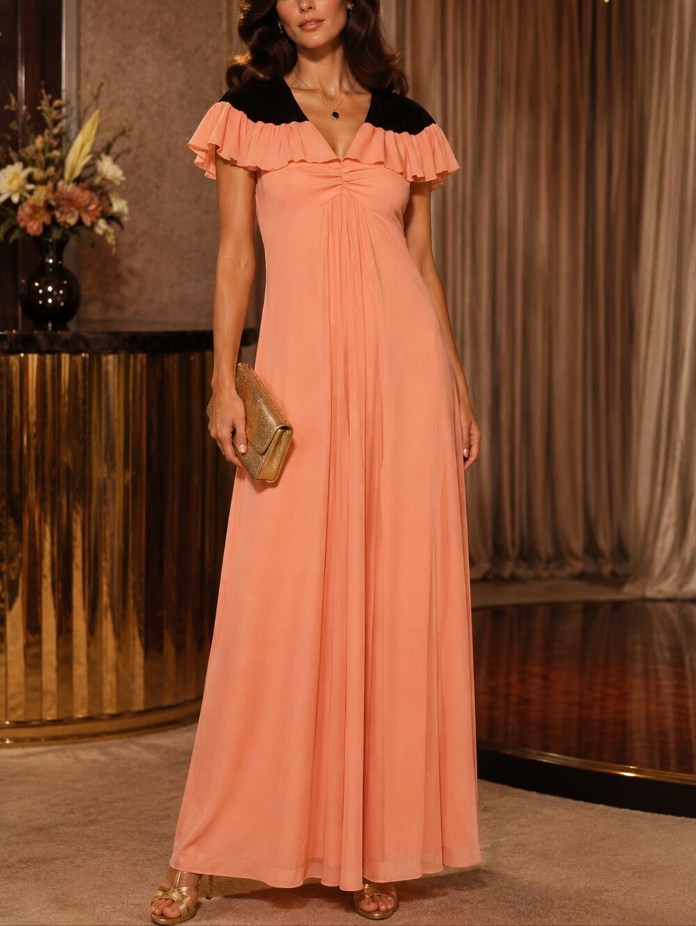 Union Made Vintage 1970s Peach Maxi Bridesmaid Prom Party Dress size 11